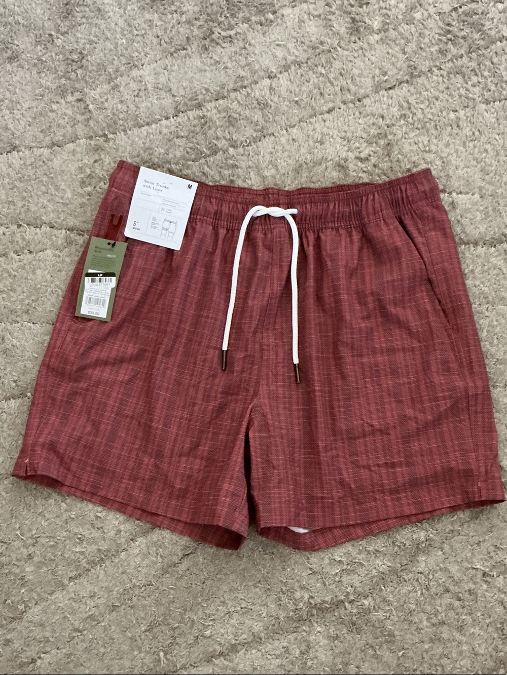 Goodfellow & Co Red Patterned Swim Trunks with White Drawstring